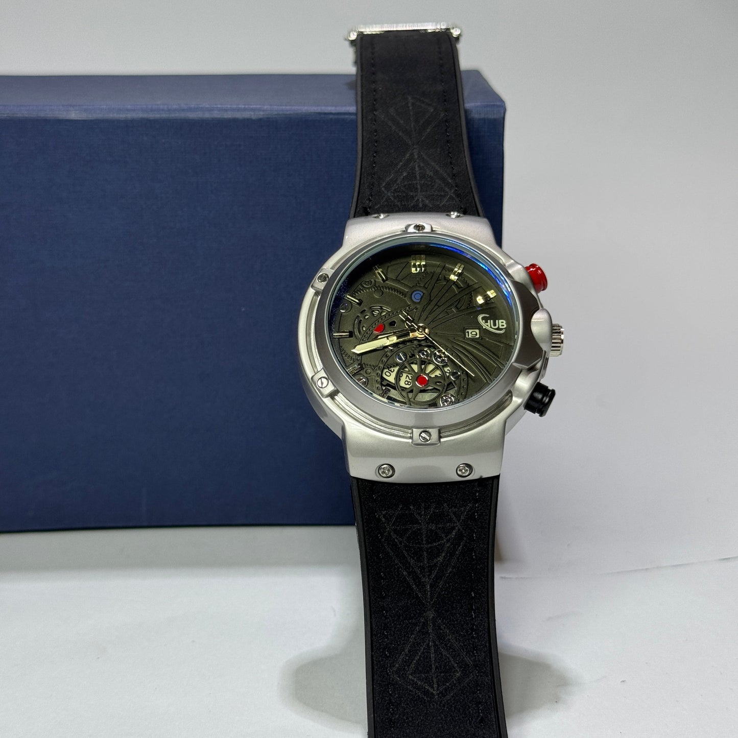 Hub Gevene Master Lock Leather Strap watch (Black color) with Premium box
