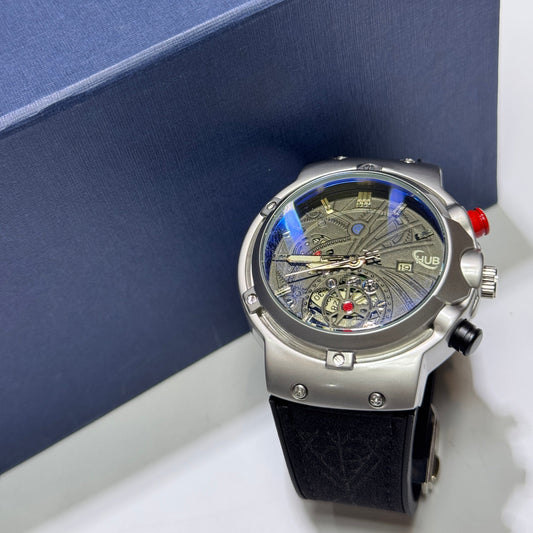 Hub Gevene Master Lock Leather Strap watch (Black color) with Premium box