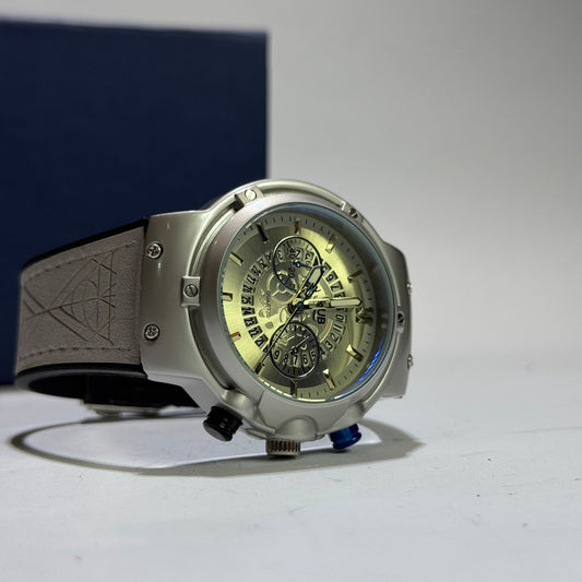 Hub Gevene Master Lock Leather Strap watch (Silver color) with Premium box